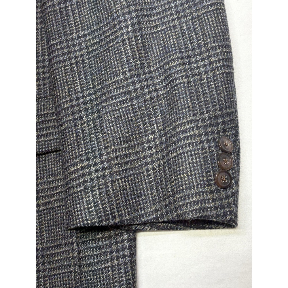 VTG 80s/90s Hart Schaffner Marx Soft Flannel Wool Sport Coat Navy Glen Plaid 46R - Picture 2 of 13